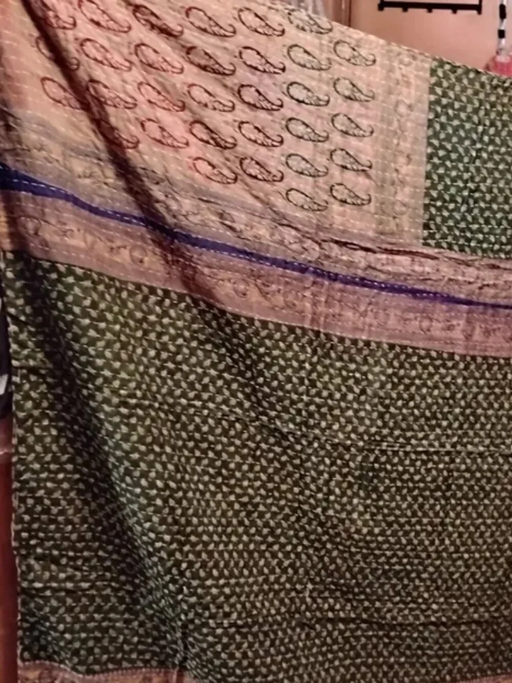 Kantha Quilt Red Yellow Large Leaves Premium 3 Layer Cotton K216.